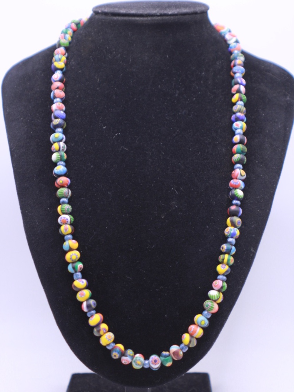 Vintage Venetian Millefiori Art Glass Bead Necklace 22”